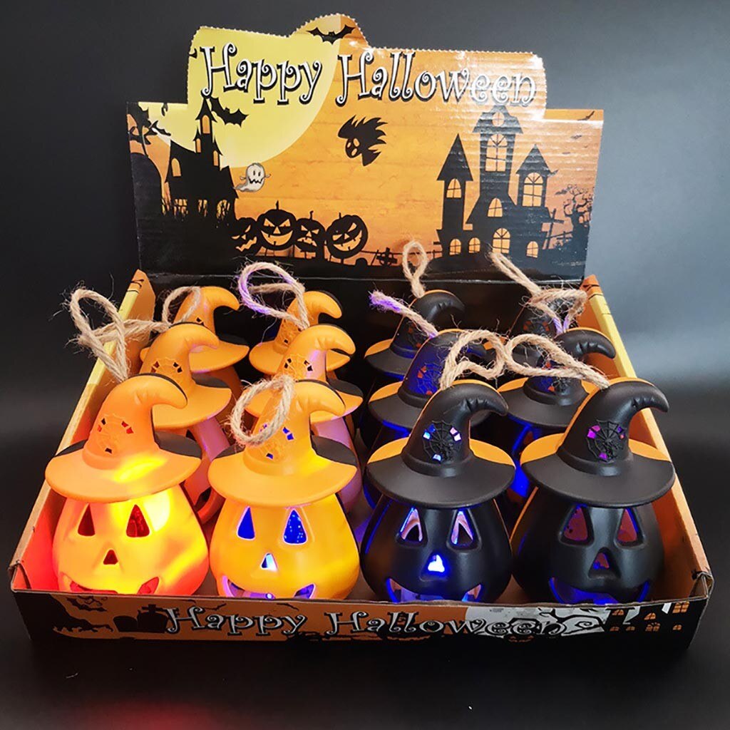 Halloween pumpa lykta led färgglad blixt skräck dödskalle ljus luva pumpa ljus ljus 8 x 12cm spökhus dekoration