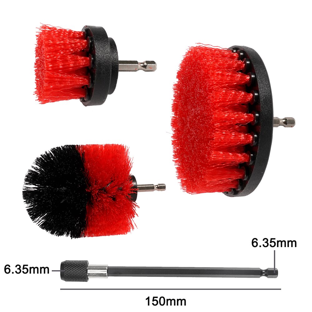 Drill Brush Attachment Set Power Scrubber Cleaning Tool Kit for Car Body Door Wheel Windshield: Red Set Plus