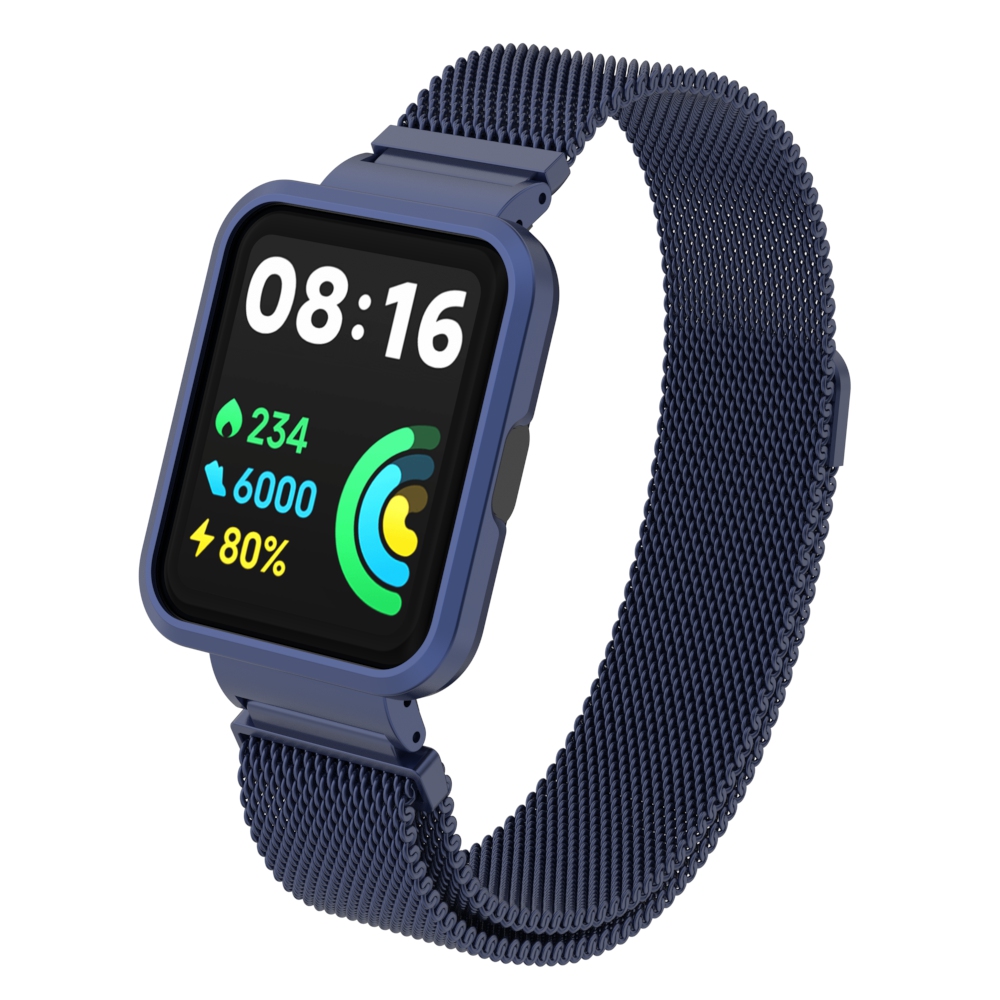 Milanese Band Voor Xiaomi Mi Watch Lite Smart Watch Metalen Frame Beschermer Case Armband Horlogeband Voor Redmi Watch 2 Lite Correa: Blauw / 15Mm