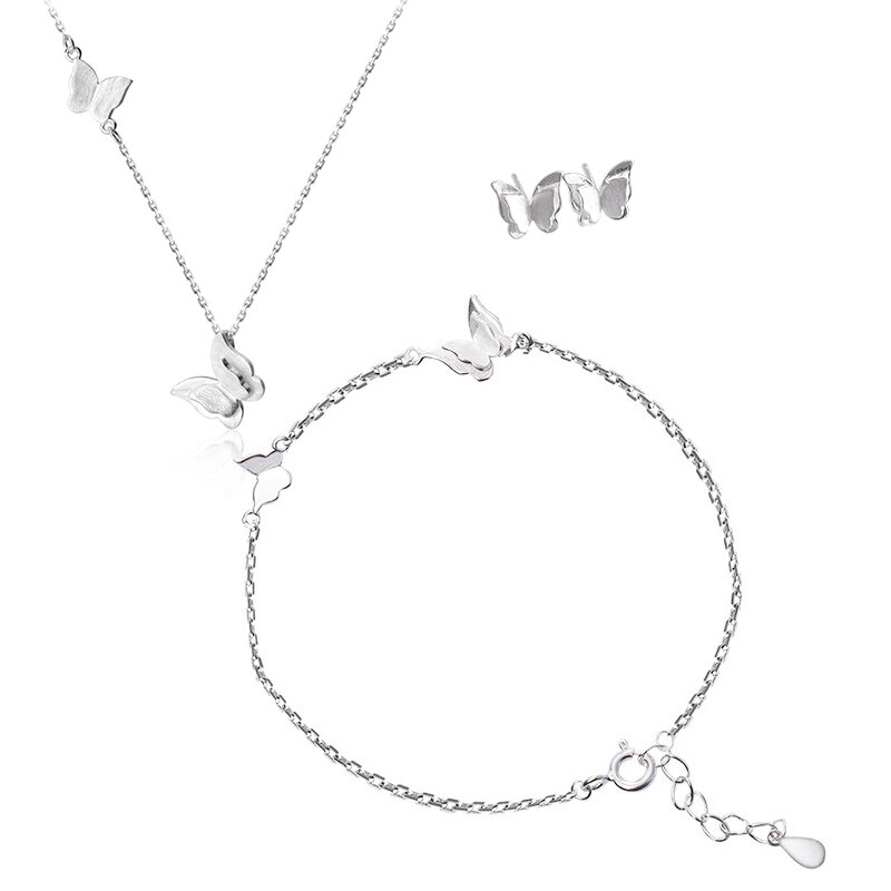 ANENJERY 925 conjuntos de joyas de plata de ley collar de perlas simuladas con hojas de brotes + pendientes + pulsera para mujer joyería coreana: One Set