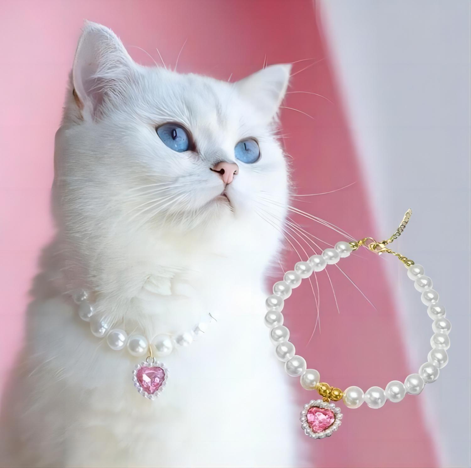 TONG luxe perle collier pour animaux de compagnie chat chien collier amour pendentif fournitures pour animaux de compagnie amour cristal collier chaton collier chat collier