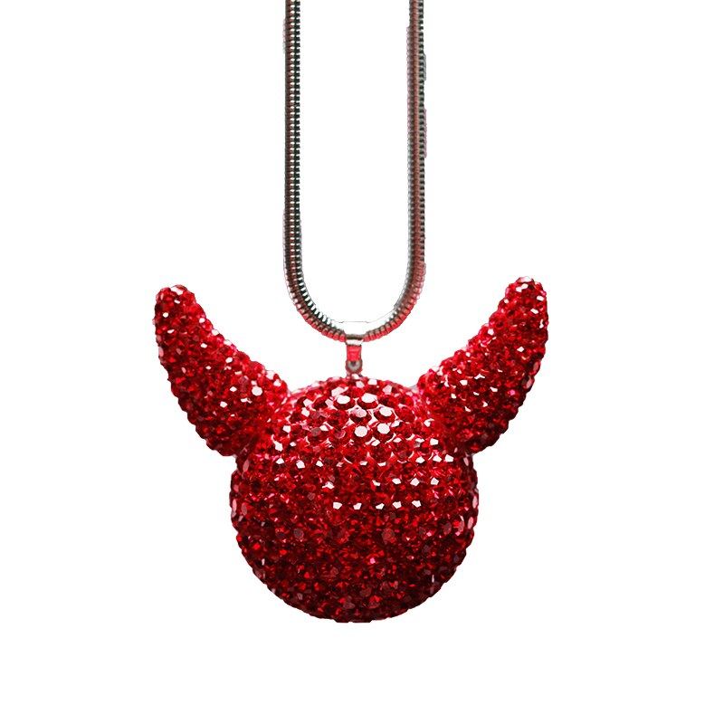 Diamond Devil Car Ornaments Hanging Pendant Cute Cartoon Evil Bling Crystal Rhinestone Ball Auto Rear Mirror Pendant Accessories