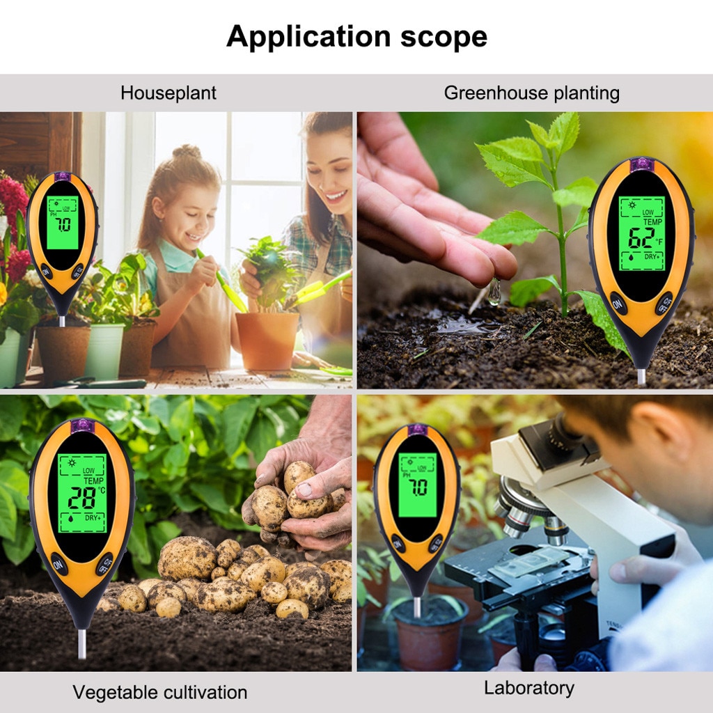Digital 4 in1 Soil PH Tester Water Moisture Light Sunlight Test Meter For Garden Plant Flower Acidity Moisture Measurement Tools
