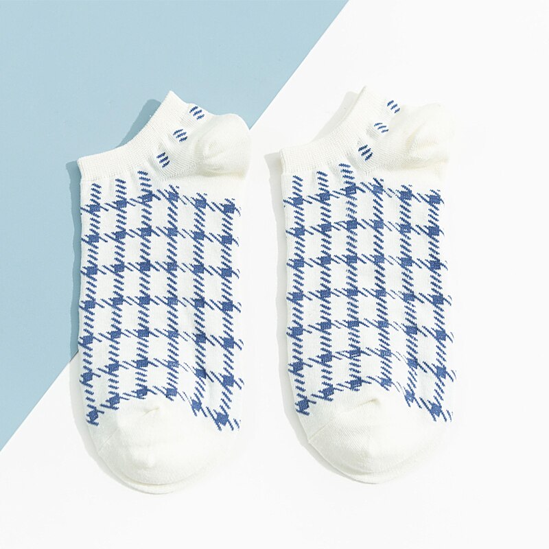 1 paar schattige harajuku-sokken in britse stijl, blauw gestreepte geruite sokken, geometrische katoenen dames, comfortabele zwarte wintersokken: 7