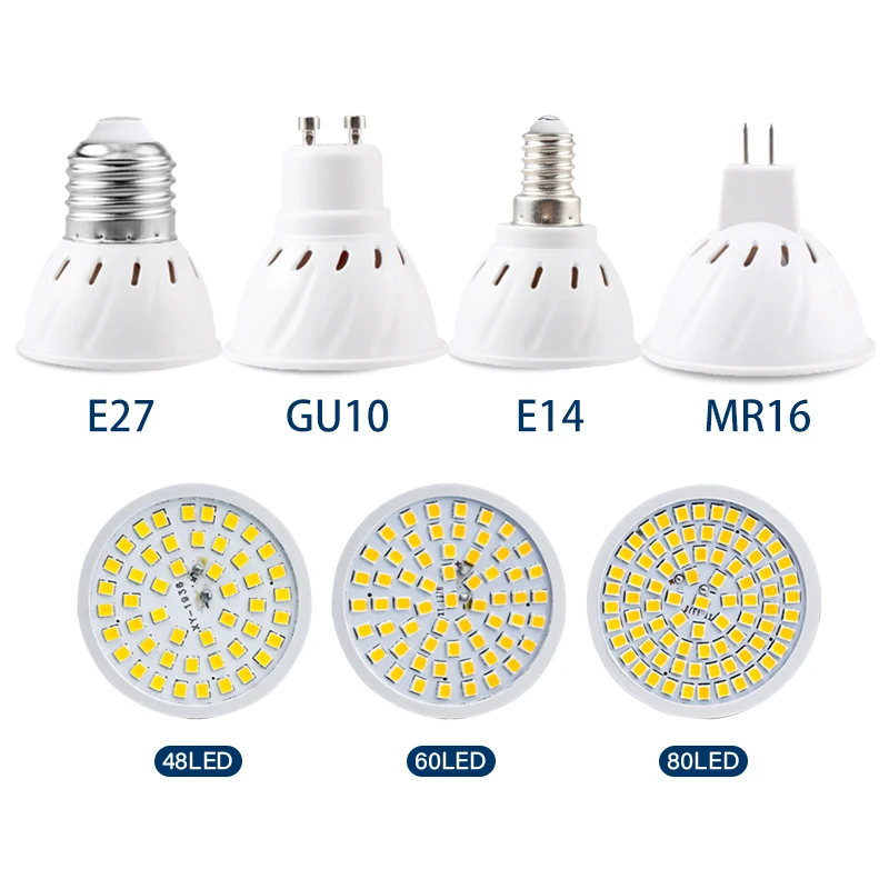 E27 E14 MR16 GU10 Lampada LED ampoule 3W 4W 5W 110V 220V Bombillas lampe à LED projecteur 48 60 80 LED 2835 SMD Lampara Spot