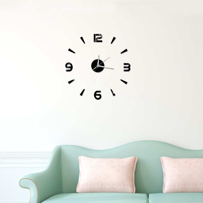 Reloj de pared de cuarzo para decoración del hogar de Botique-3D, reloj de pared para sala de estar, pegatinas de espejo de acrílico para sala de estar, negro