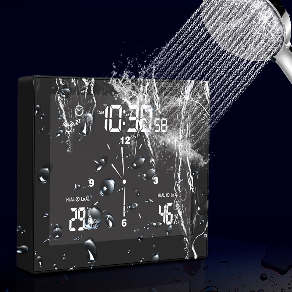 Horloge murale numérique étanche pour salle de bain, fonction de compte à rebours de la température et de l'humidité, minuterie de douche