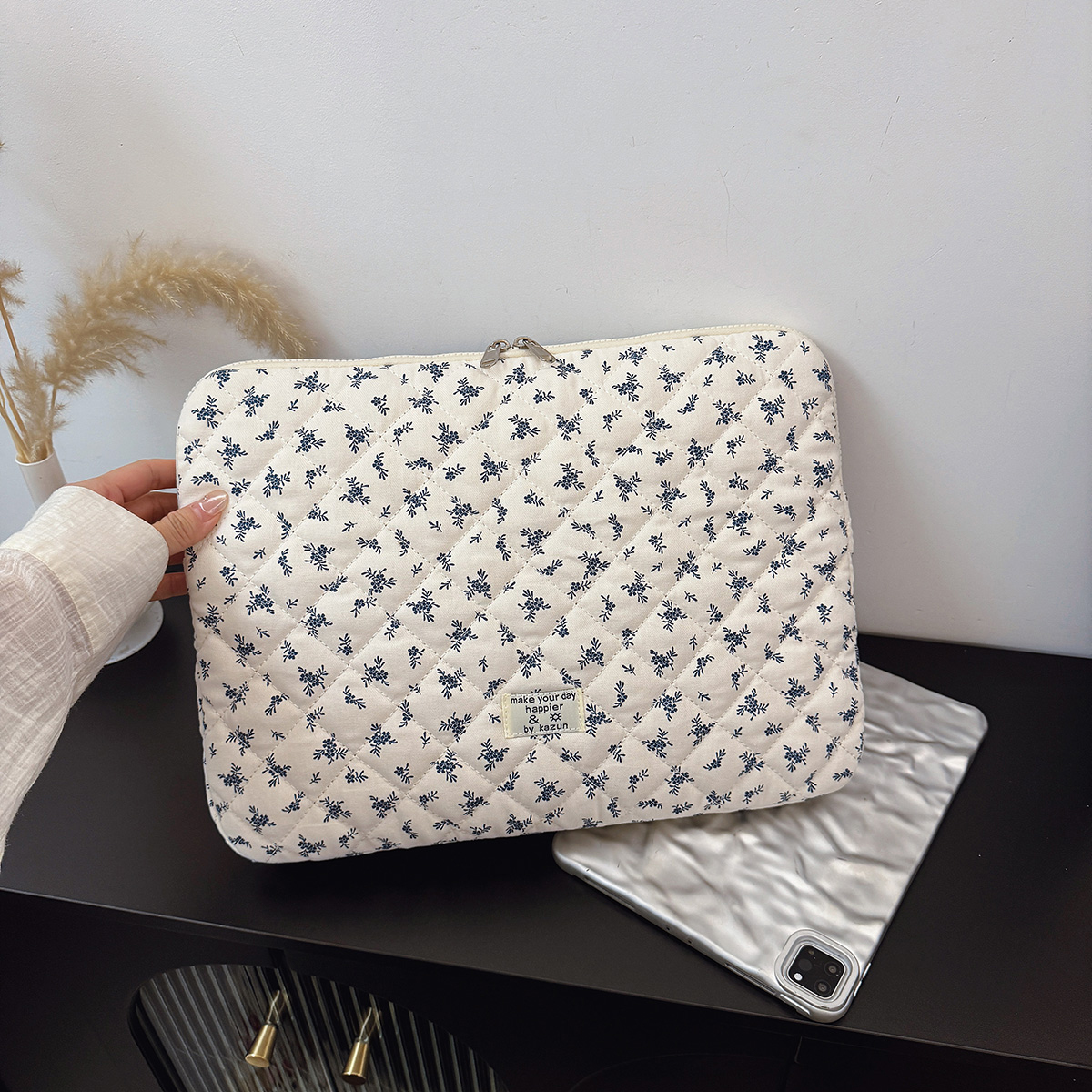 1 Pc Chic Flower Print Quilted Laptop Bag 11 Inch/14 Inch/15 Inch Computer Bag Protection Case Laptop Sleeve Computer Case Bag