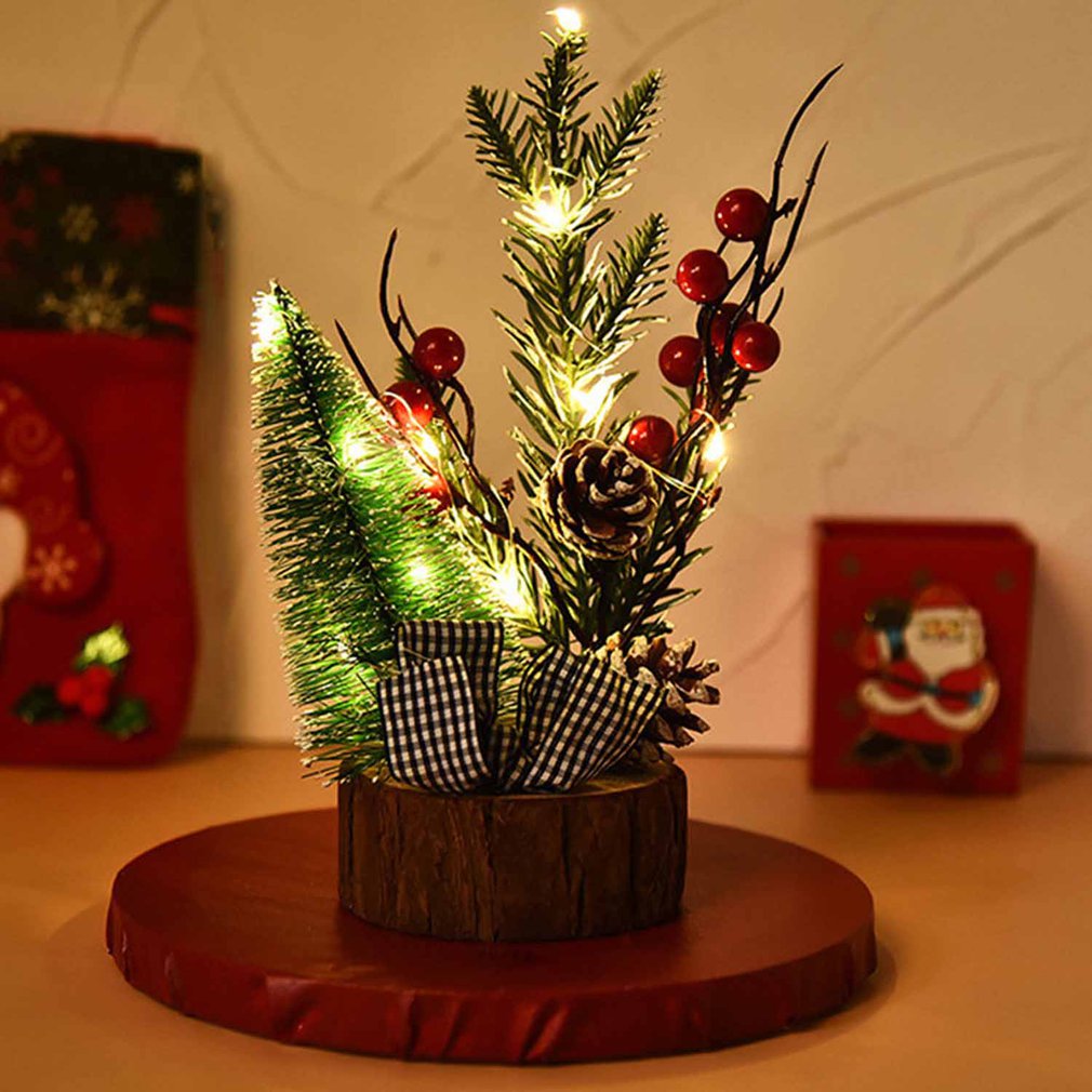 Artificial Christmas Tree Decorations For Home Jute Red Fruit Pine Cone Desk Ornament Christmas Village DIY Craft