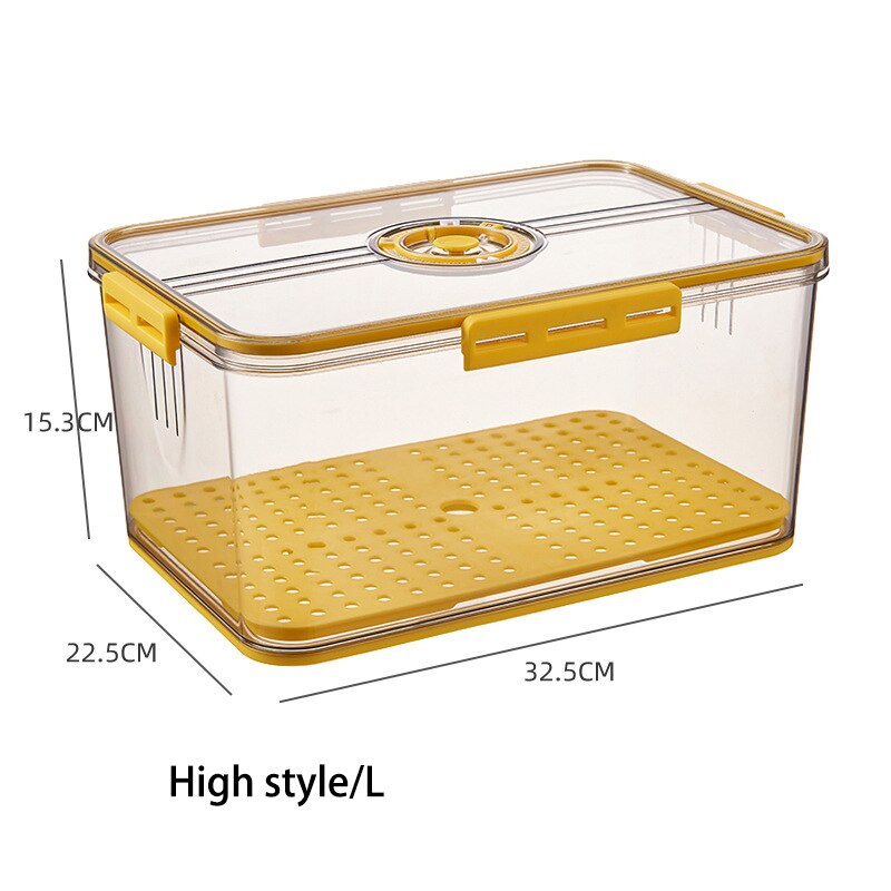 Timekeeping Refrigerator Food Storage Box with Lid Thickened PET Plastic Storage Containers Fruit Egg Vegetable Meat Fresh Box: High Style-Yellow-L