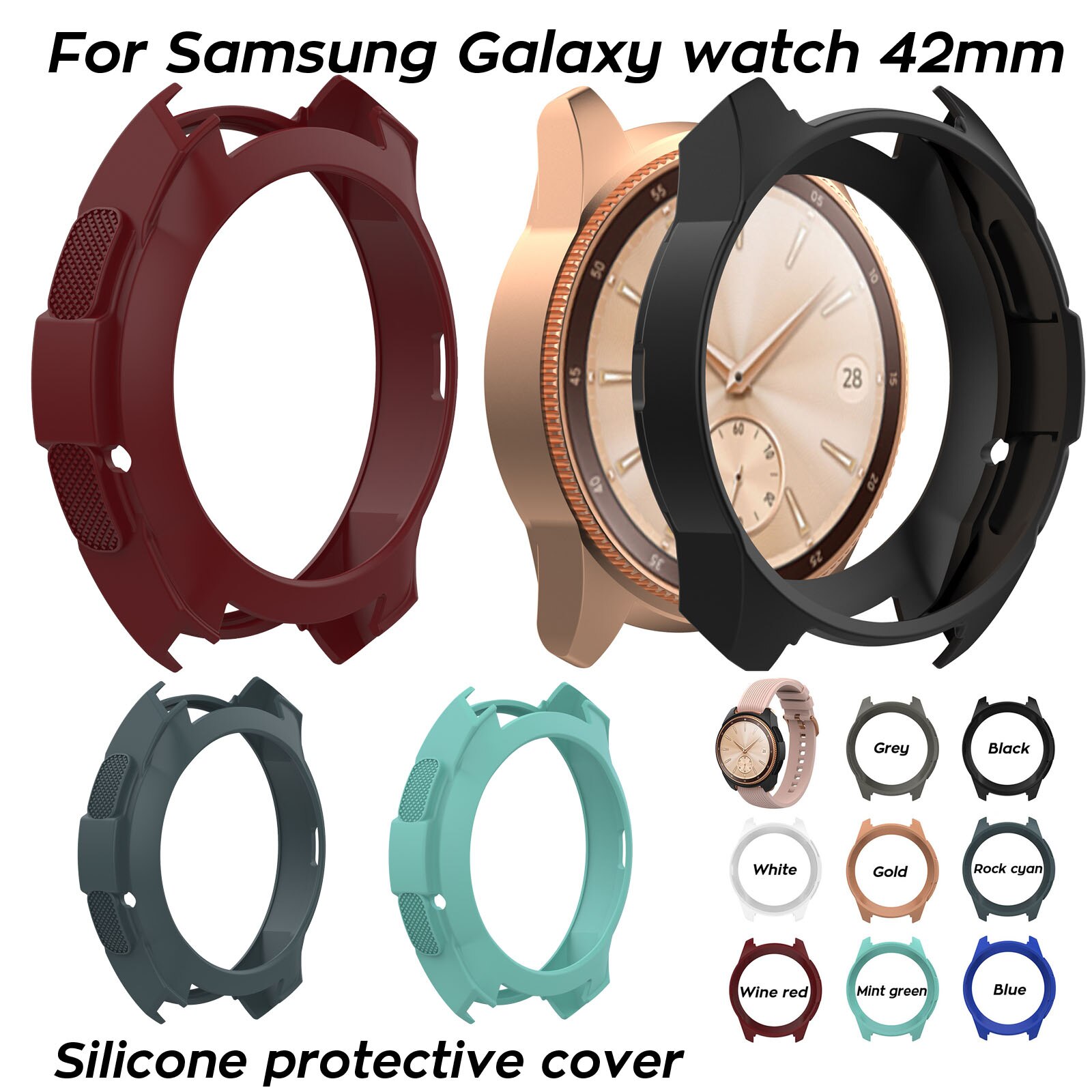 8 Kleuren Siliconen Case Voor Samsung Galaxy Horloge 42Mm Cover Rondom Tpu Bumper Shell Frame Accessoires