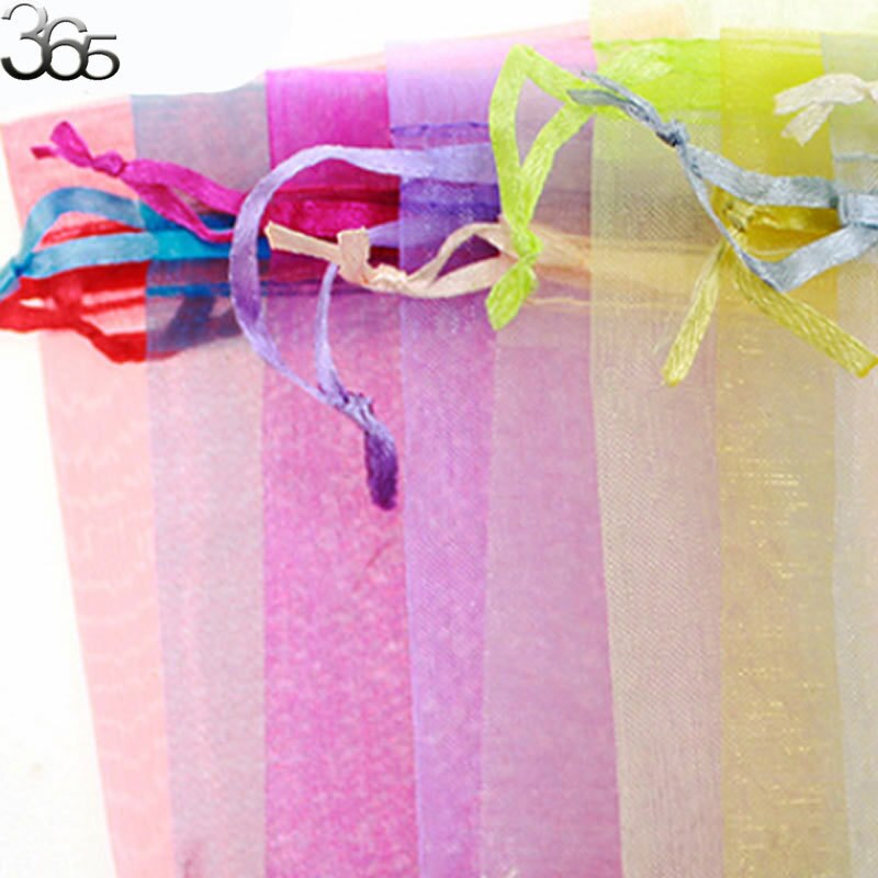 100 stuks partij bruiloft sieraden verpakking organizer gemengde trekbare organza zakjes zakjes 7 x 9cm