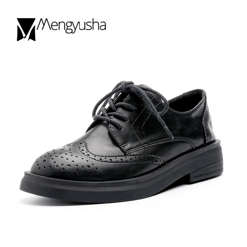 Zapatos Oxford con cordones para mujer, puntera redonda sólida, braguitas de costura, zapatos de piel sintética, zapatos planos informales de tacón grueso para mujer