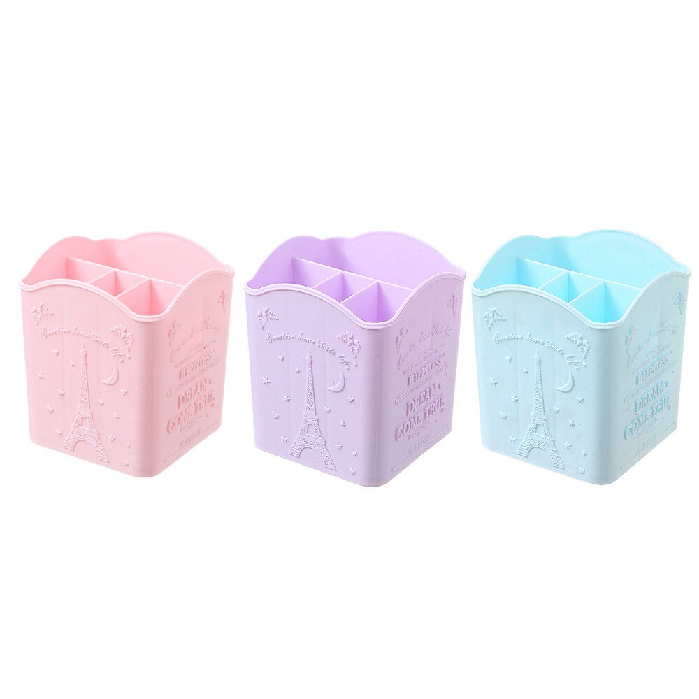 Plastic Pen Holder with 4 Grids Cute Desktop Pencil Holder Kawaii Desk Tidy Organizer Pen Pot Office Accessories