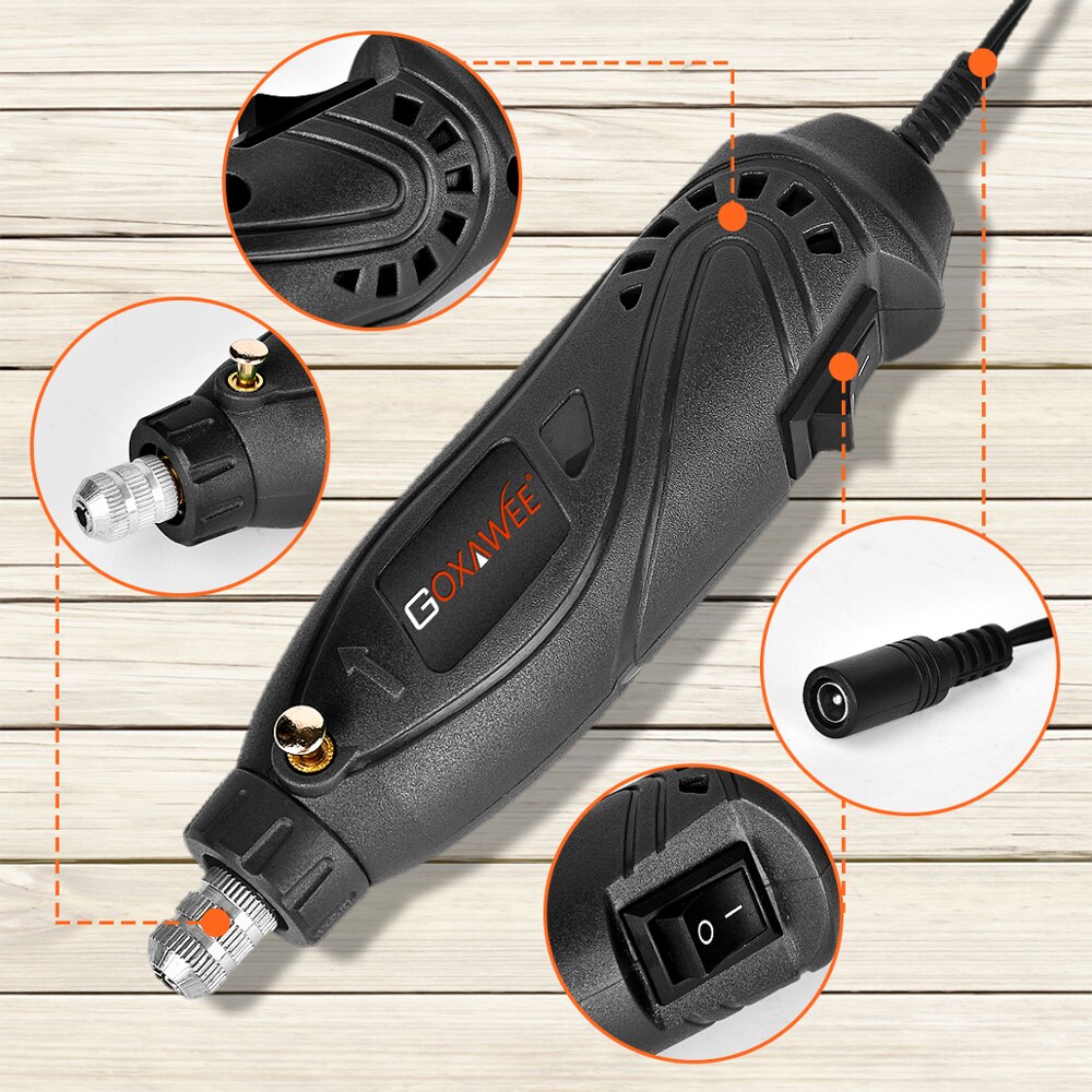 GOXAWEE-taladro eléctrico de 12V, herramientas rotativas, Mini taladro, bolígrafo grabador eléctrico, herramientas eléctricas con Dremel, accesorios de molienda
