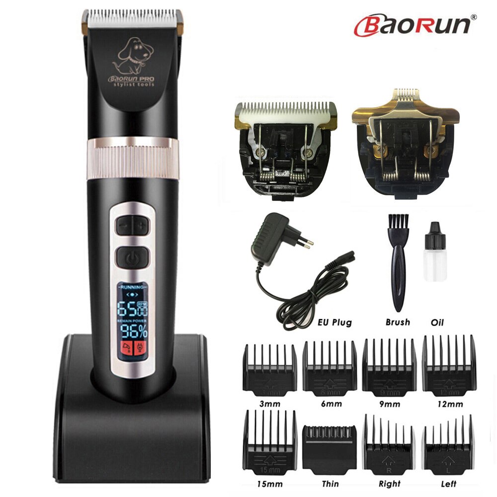 BaoRun P9 Clipper Dogs LCD Screen Pet Cat Clippers Electrical Grooming Trimmer Rechargeable Haircut Machine Animals: Black Add A B Blade