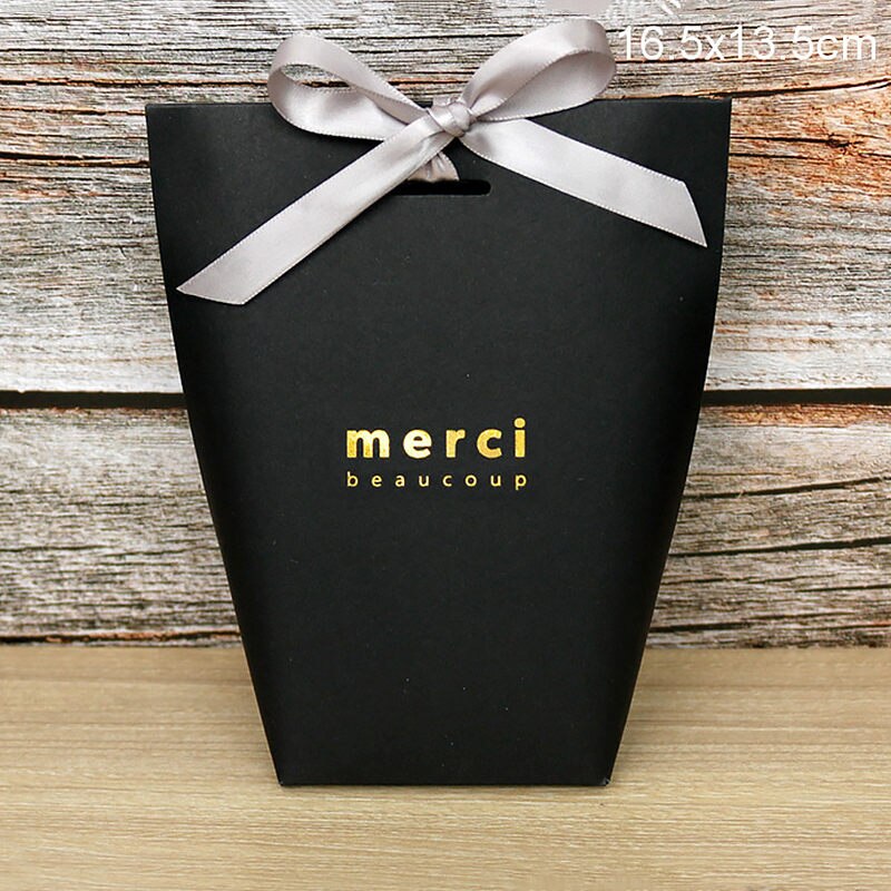 Snoepzak luxe zwart wit bronzen zak frans bedankje bruiloft bedankjes doos verpakking verjaardagsfeestje bedankzakjes: B-zonder lint