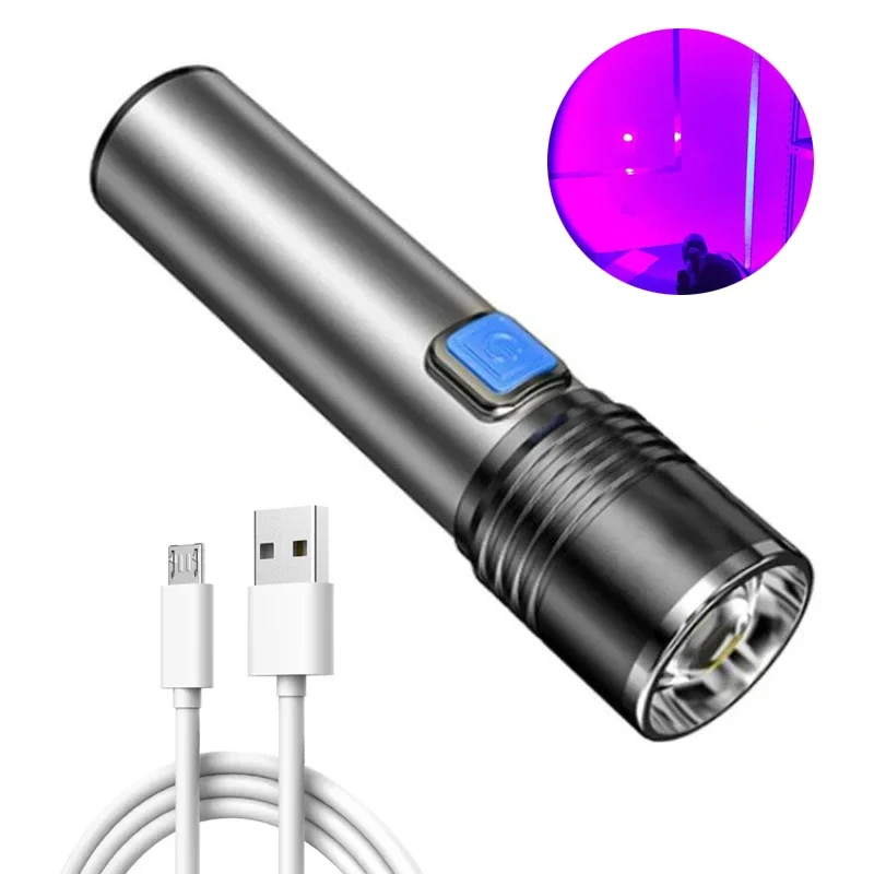 USB wiederaufladbare UV-Taschenlampe für Haustier-Urinerkennung, Harzgehärtet, 395 nm, UV-Taschenlampe, Zoomen, Schwarzlicht: 1w