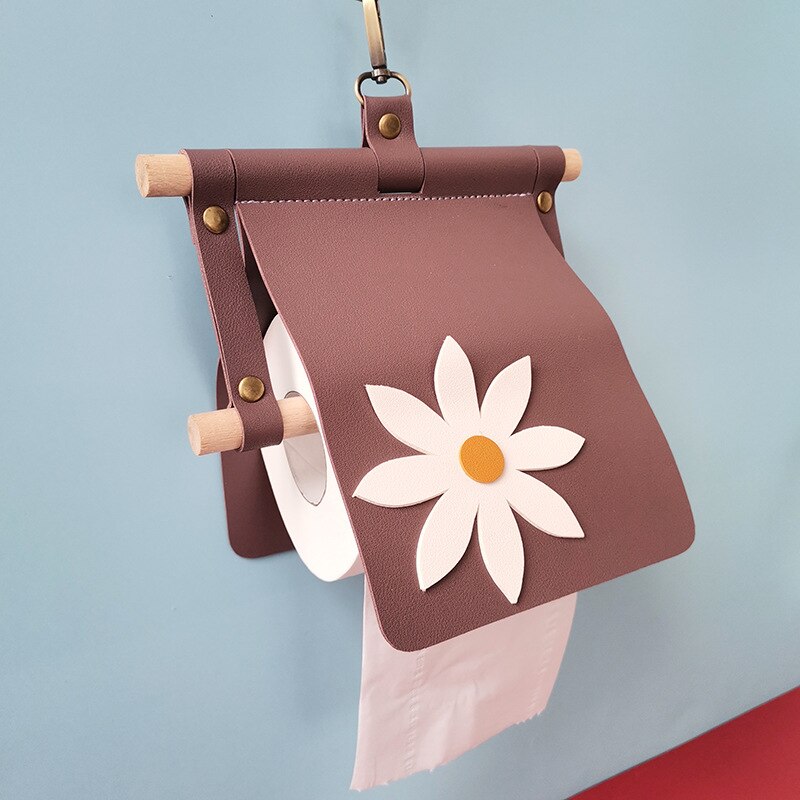 Handmade Leather Toilet Paper Holder Waterproof Flower Bathroom Roll Tissue Box Washroom Contact Paper Storage Rack Home Decor: purple