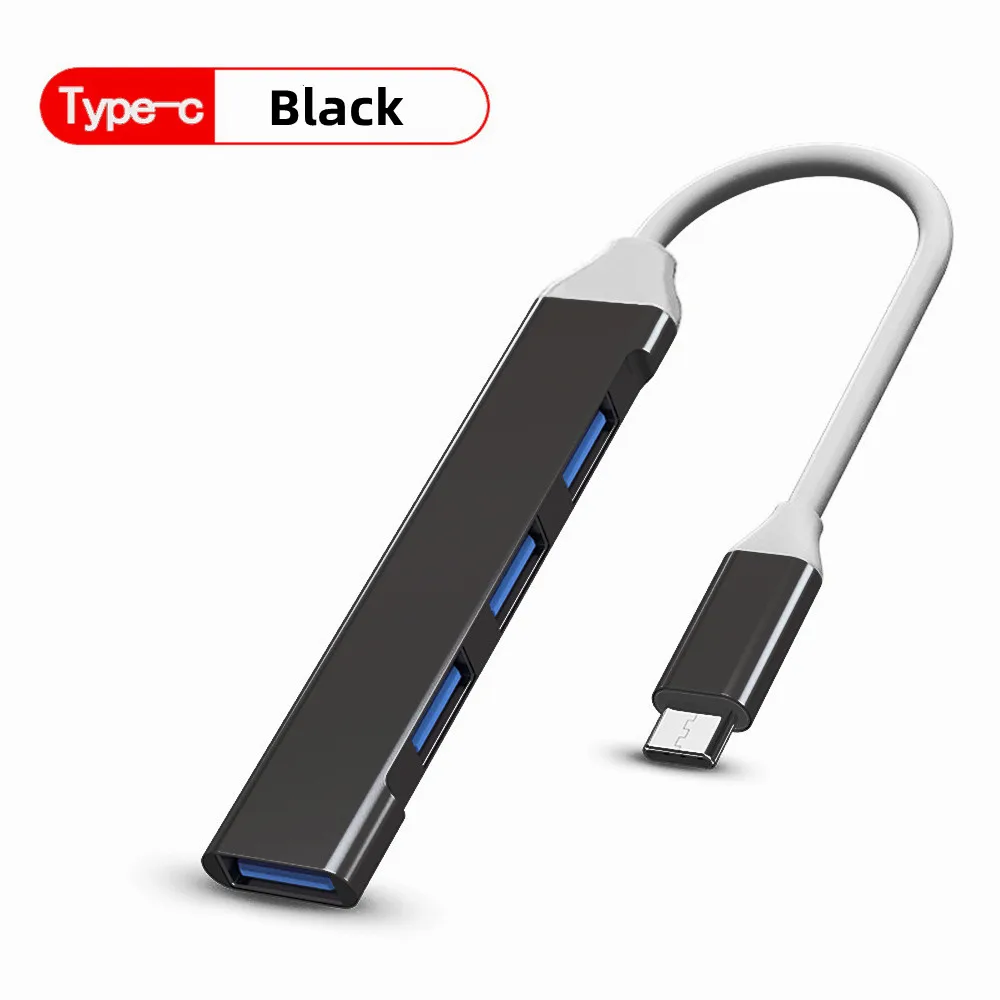 4 Poort USB 3.0 Hub USB Hub Hoge Snelheid type c Splitter 5 Gbps Voor PC Computer Accessoires Multipoort HUB 4 USB 3.0 2.0 Poorten: Black
