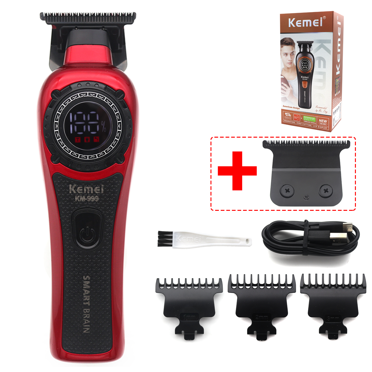 Kemei KM-999 Professionele Kapsalon Elektrische Tondeuse Olie Hoofd Push LCD Digitale Display Tondeuse Heren Kapper Machine: Clear