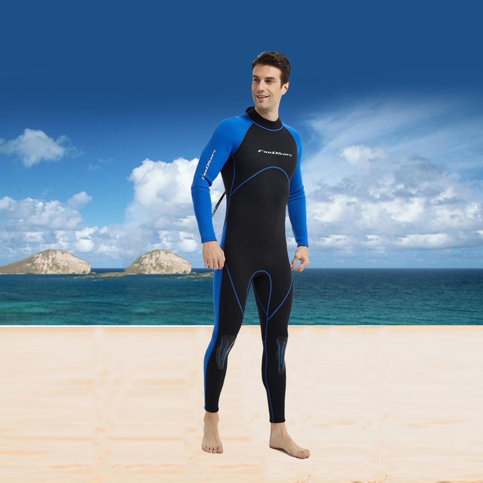 Mergulho wetsuit 3mm neoprene wetsuit men proteção uv de corpo inteiro-para mergulho snorkeling surf caça submarina: Blue L