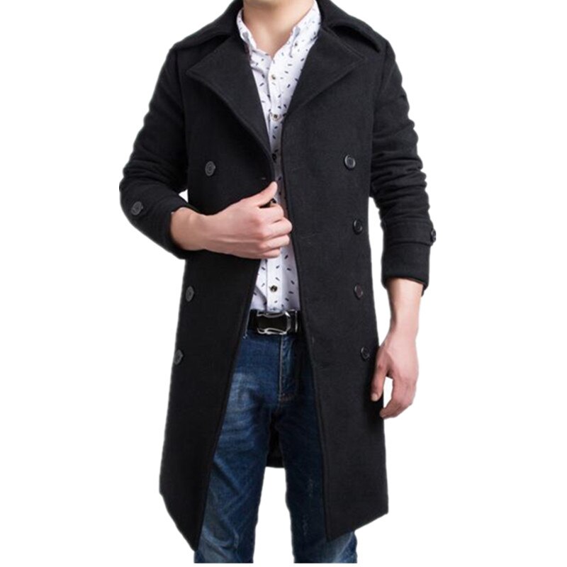 Heren Trenchcoat Mode Mannen Lange Jas Herfst Winter Double-Breasted Winddicht Slanke Trenchcoat Mannen Plus Size