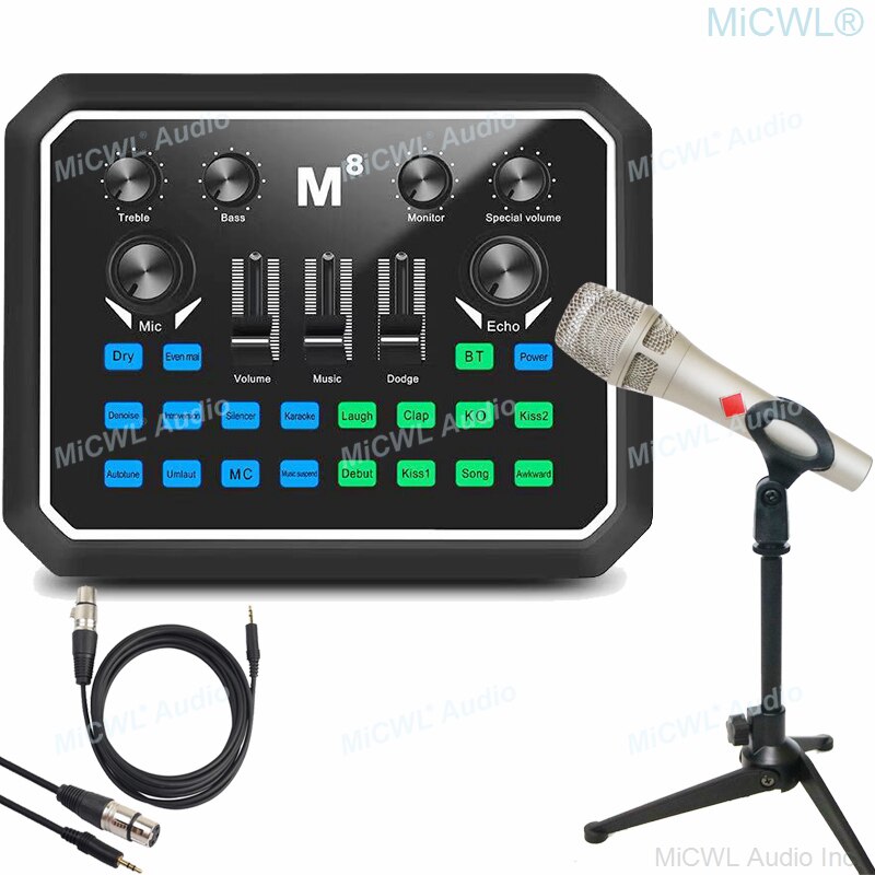 MiCWL Mobile PC Digital Sound Card Audio Mixer For Live With KMS105 e300 Condenser Microphone