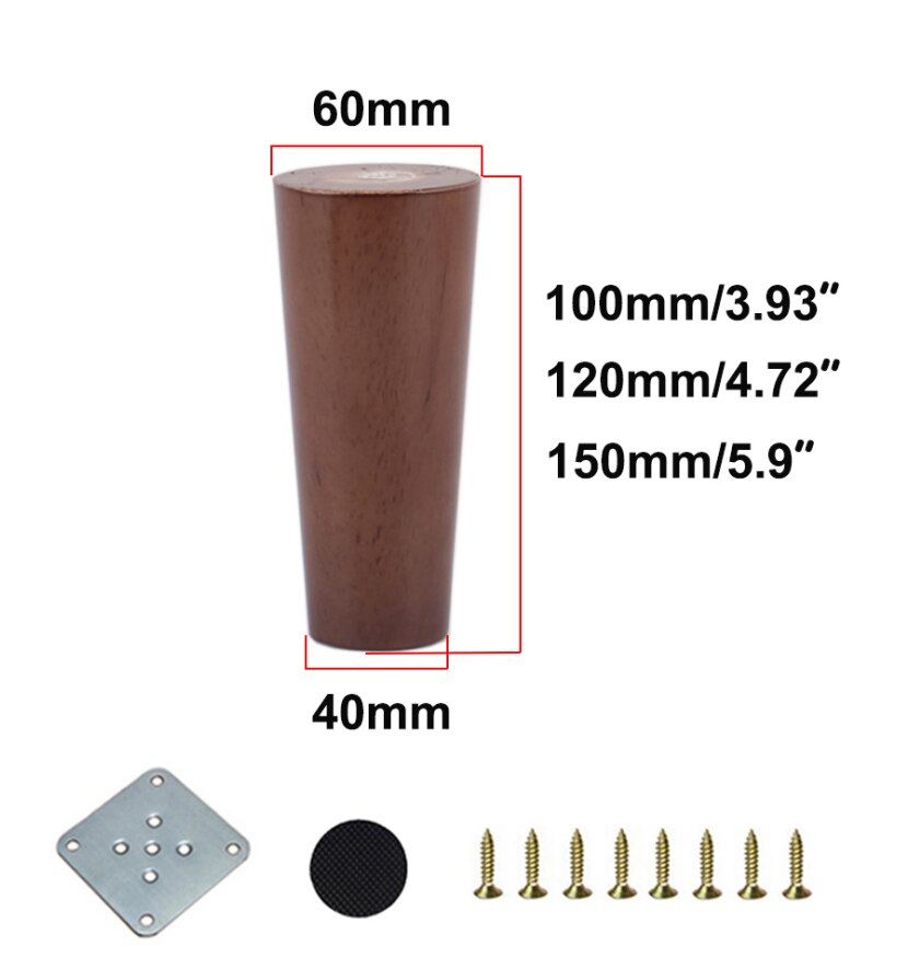 1/4PCS Solid Wood Furniture Legs Walnut Color Straight Oblique With Metal Footings Sofa Replacement Legs For Cabinet Couch Table