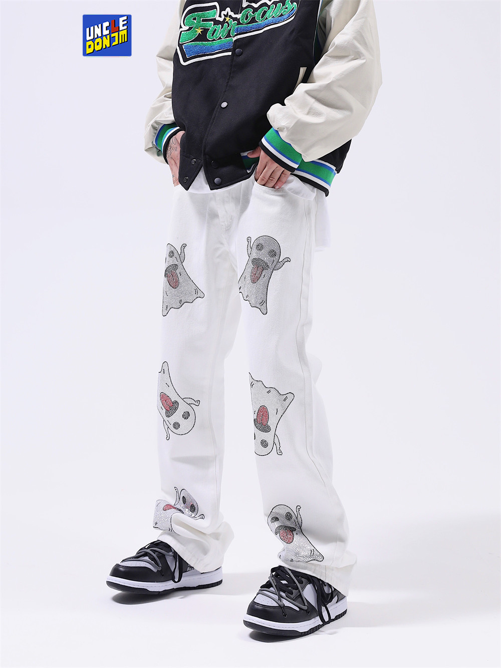 UNCLEDONJM Evil distressed jeans mens street wear biker jeans hip hop pants goth clothes men jeans for men baggy jeans