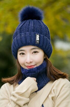 Winter gebreide mutsen dames dikke warme muts skullies muts dames gebreide letter muts mutsen mutsen outdoor rijsets: Hoed en sjaal d