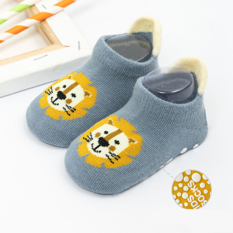 Calzini per bambini primavera simpatico cartone animato antiscivolo 7-13cm lunghezza del piede 0-3 anni per calzini da pavimento per bambina autunno estate: Lion / 0-1Y (7-10cm)