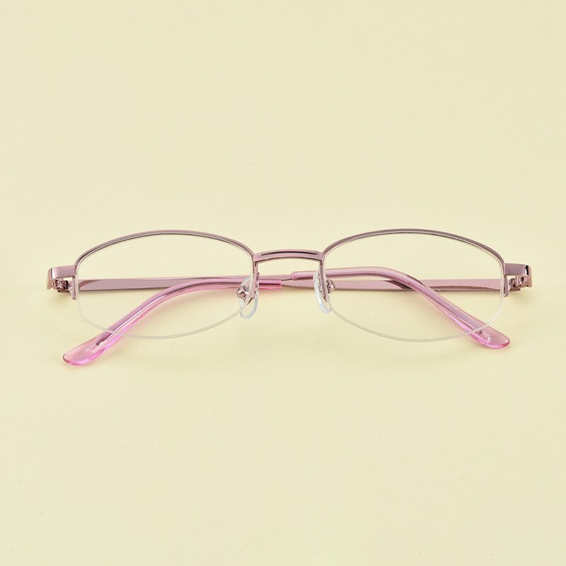 Ladies Pink Half Frame Reading Glasses Metal Mother Reading Glasses Resin Ultra Light Reading Reading Glasses: +100