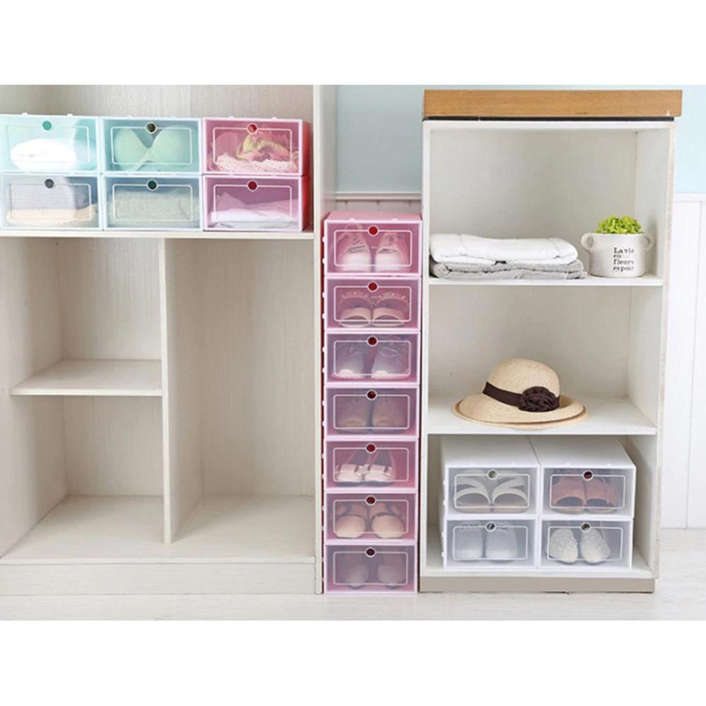 6pcs Flip Shoe Box Transparent Shoe Cabinet Shoe Organizer Shoe Rack Stackable Shoe Cabinets Zapatero Dustproof Shoe Rack