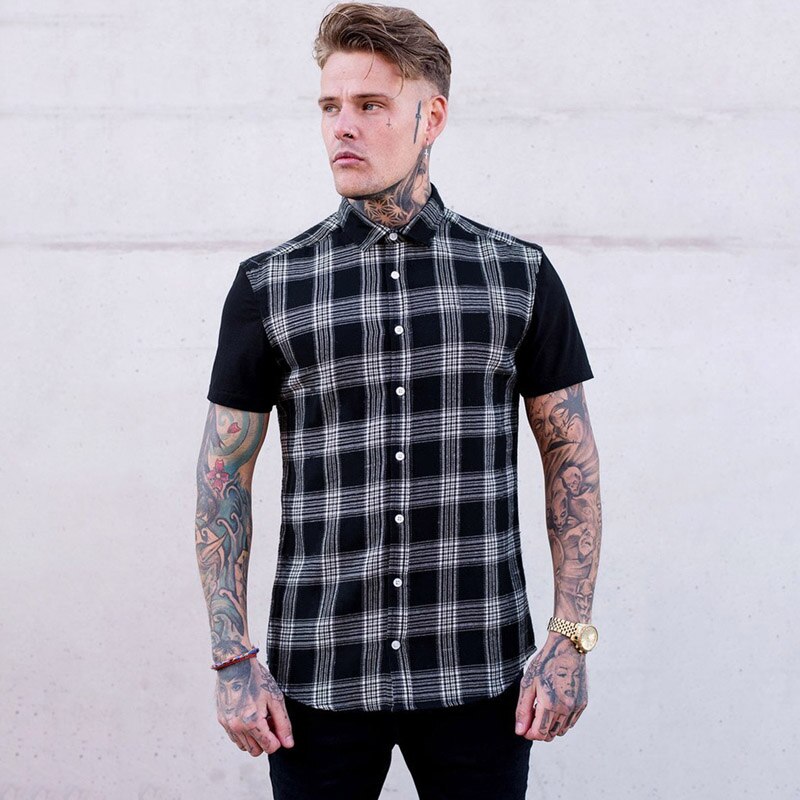 Afslappet streetwear mænds casual kortærmet ensfarvet skjorte slank mænds social shirt brand herretøj: Sort / Xxl