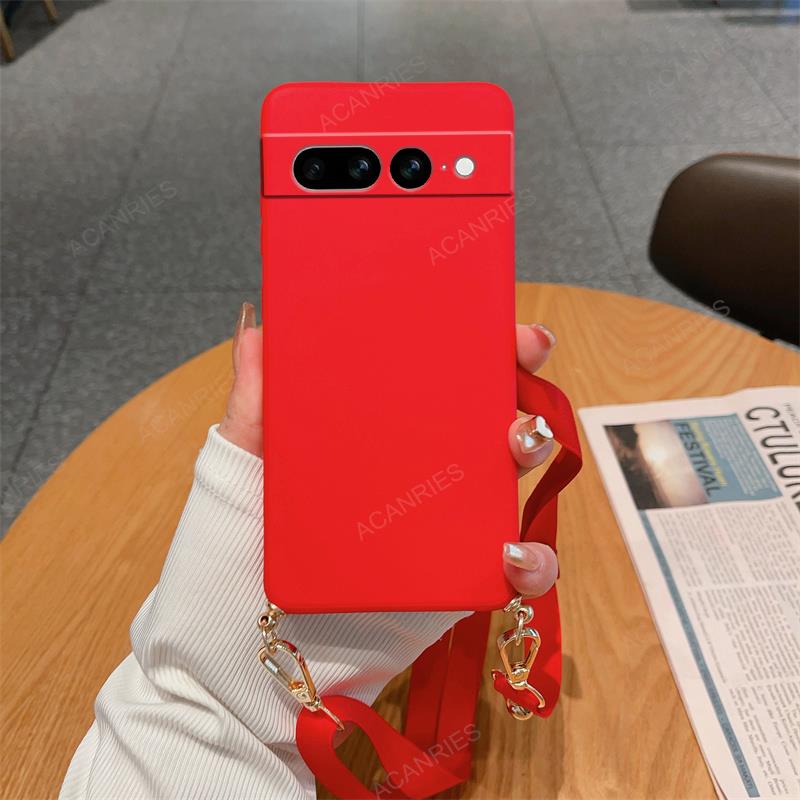 Correa para collar, cordón cruzado, funda de silicona líquida para Google Pixel 8 7 6 Pro 7A 6A, contraportada en Pixel7 Pixel6 A 7pro: EVA / Púrpura claro