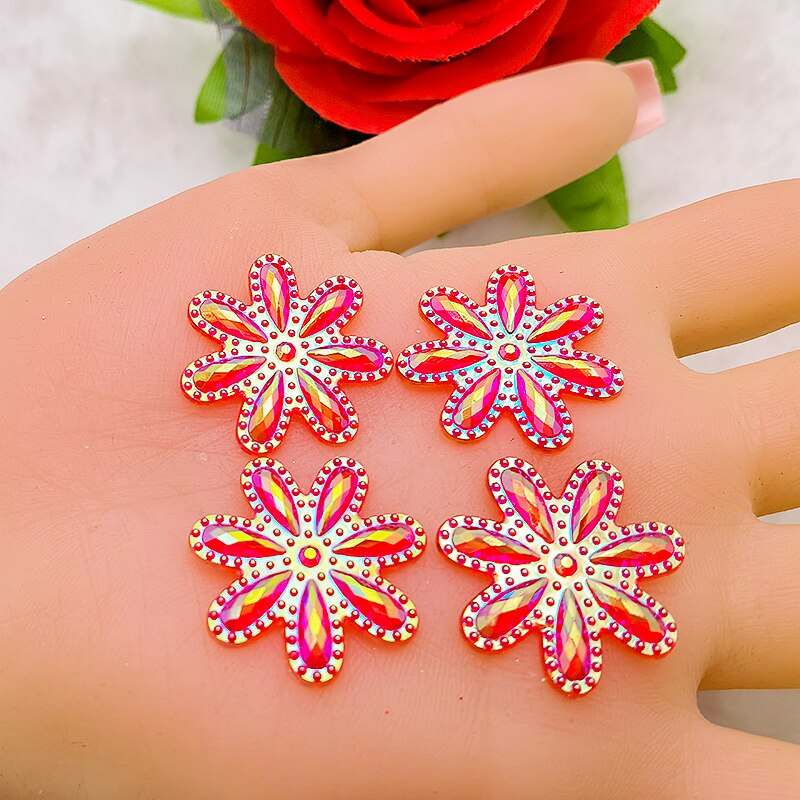 30PCS 25mm AB Acrylic Flower Rhinestone Flatback Wedding Diy Button Crafts: Red-30PCS