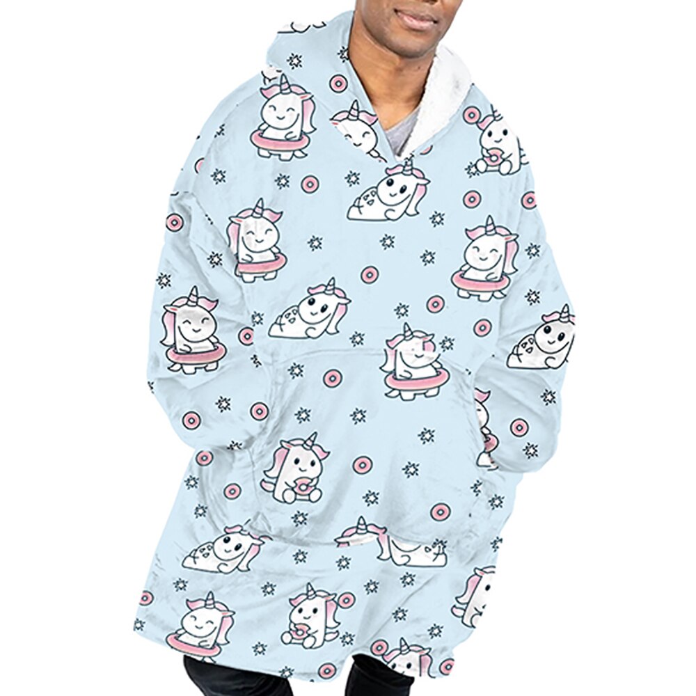 Fleece filtar huva med ärmar bärbar sherpa filtar överdimensionerad tröja vinter varm huva filt tecknad mjuka rockar