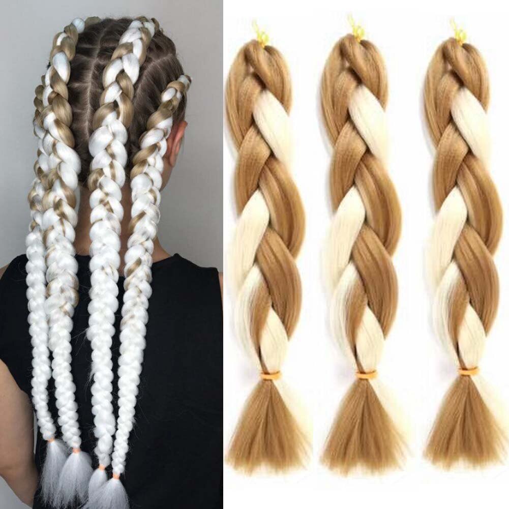 Försträckt ombre fläta hårförlängning mix färgad afro jumbo virkade flätor hår syntetiskt uttryck fläta hår rött rosa