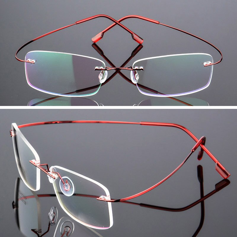 Zilead Ultralight Titanium Rimless Glasses Men Optical Sepectacles Rectangle Plain Frameless Eyeglasses Eyewear For Male: red
