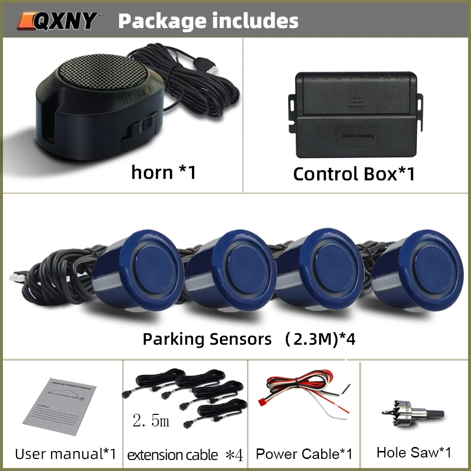 Front Parking Sensor Kit Auto Parktronic Vehicle Assistant System Buzzer Alarm Volume Can be Adjusted Universal: Blue