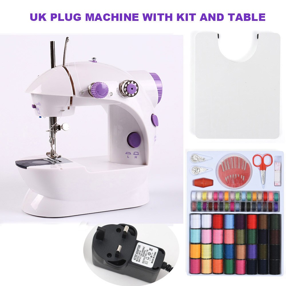 Mini pedal para máquina de costura, portátil, com luz noturna, cortador de linha reta e enrolamento automático: UK WITH KIT TABLE