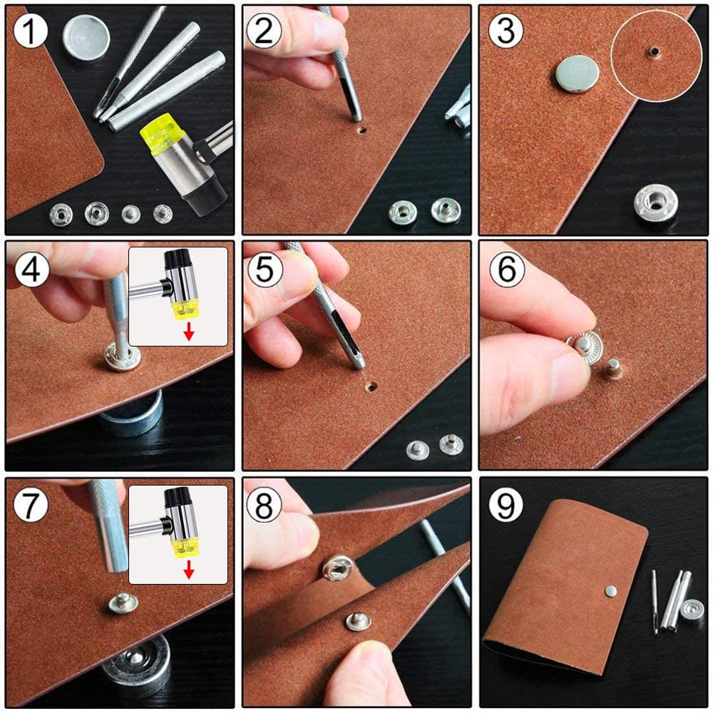 120 Set Snap Fasteners Kit Voor Leer 12.5Mm Metalen Knop Snaps Drukknopen Met 4 Setter Gereedschap, 4 Kleur Lederen Snaps