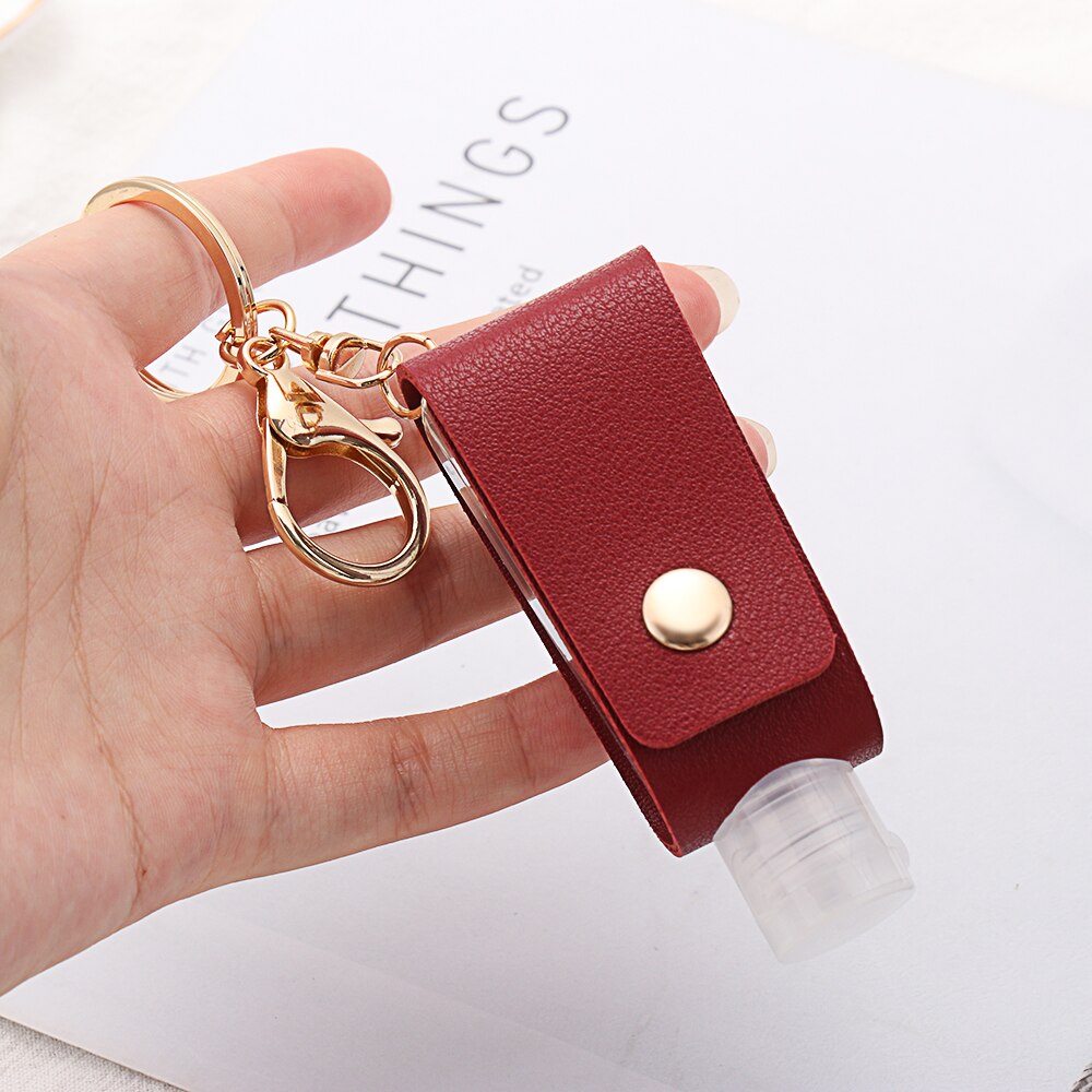 Empty Refillable Bottles Keychain Holder Reusable Lotion Squeeze Tube Soap Containers Leather Pouches Travel Accessories