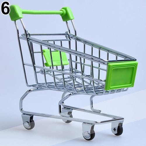 Carrito de mano para supermercado, Mini carrito de compras, decoración de escritorio, almacenamiento, juguete para: Verde