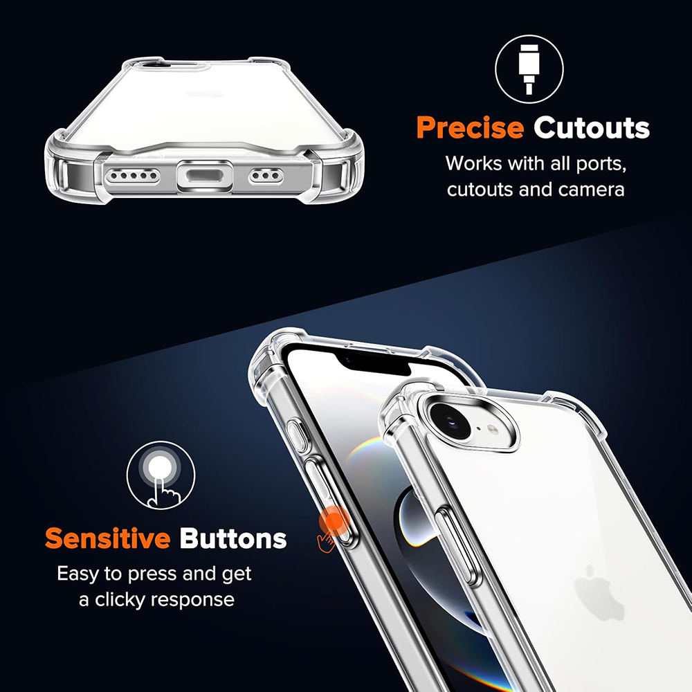 Carcasă spate rezistentă la șocuri pentru iphone 17 air 16e 16 15 14 13 pro max plus mini, silicon transparent, hibrid, din silicon dur și moale