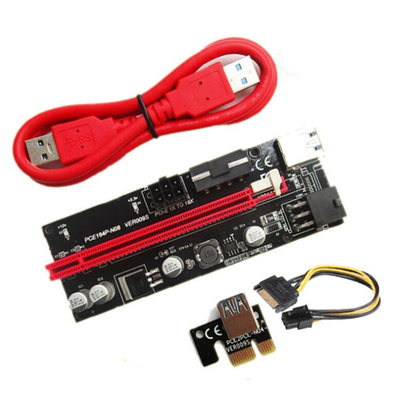 VER009S PCI-E Riser 6 PIN Powered PCIE Extension Cable GPU Riser GPU Extension Cable PCIEX1 to PCIE X16 Extender (6 PCS)