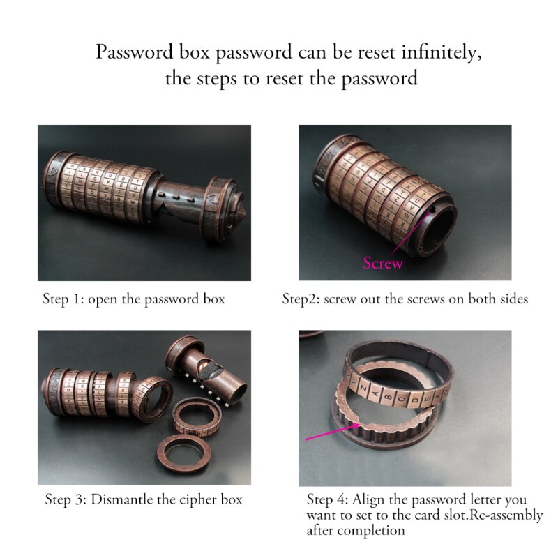 Da Vinci Code Lock Metal Cryptex Locks Retro Wedding Valentine's Day Alphabet Lock Mini Cryptex Die Cast Collectible