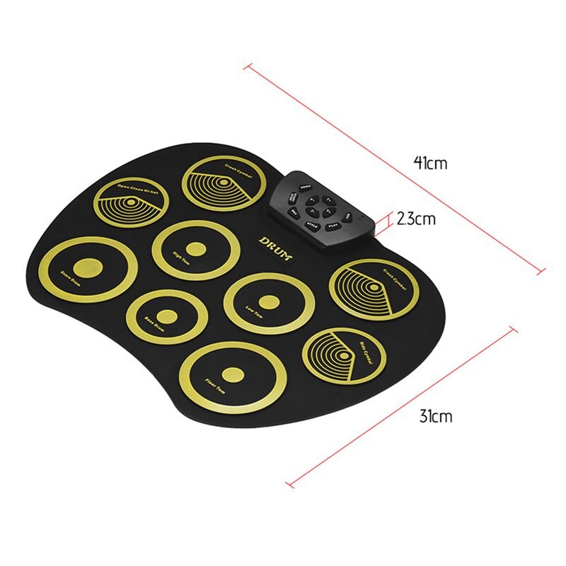 Juego de batería electrónica portátil, Kit de batería enrollable, 9 almohadillas de silicona alimentadas por USB con pedales de pie, baquetas, Cable USB