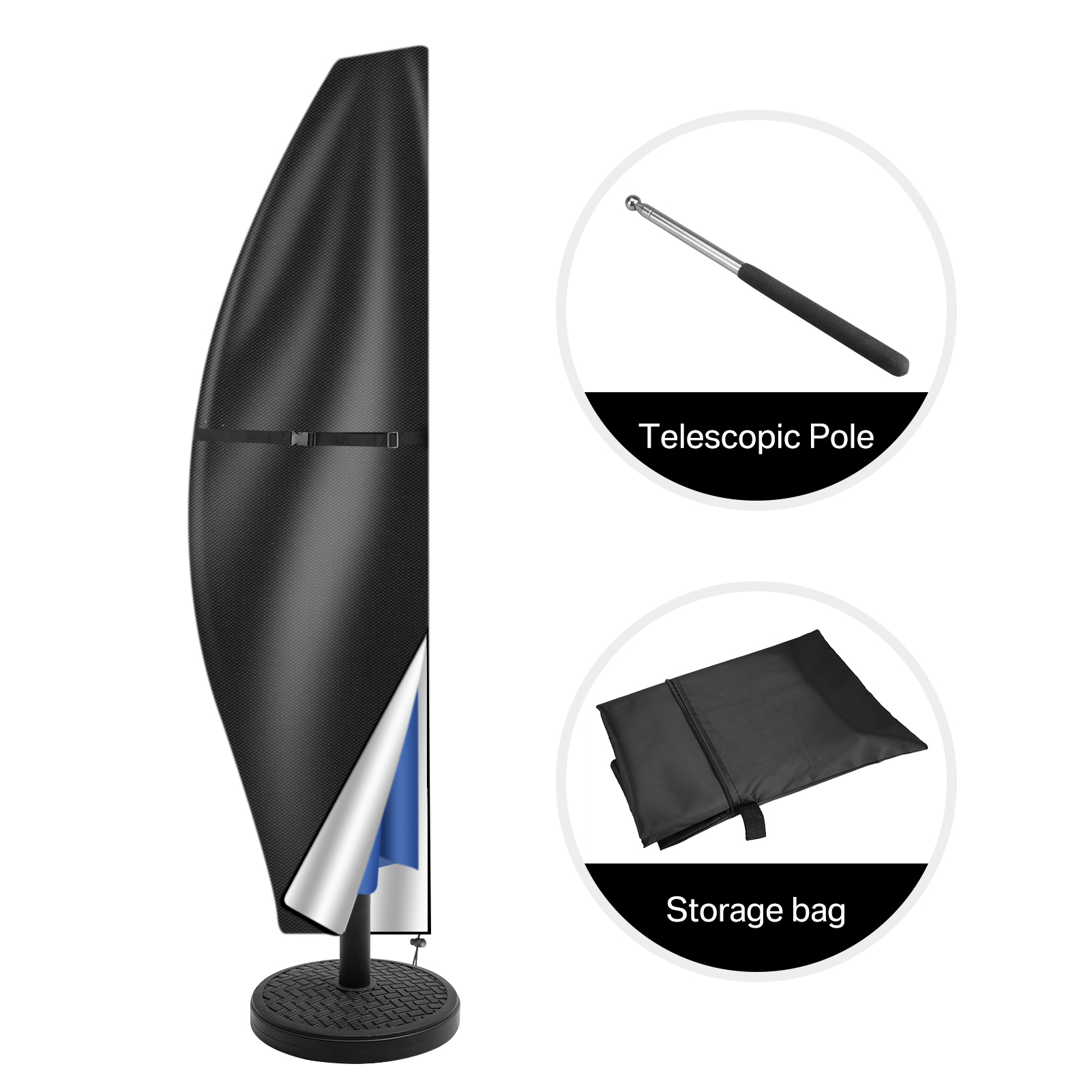 Durable Hanging Banana Style Parasol Cover Patio Umbrella Cover Waterproof Cantilever Offset Umbrella Cover With Sturdy Zipper: XXXL，XXXXL / silver color